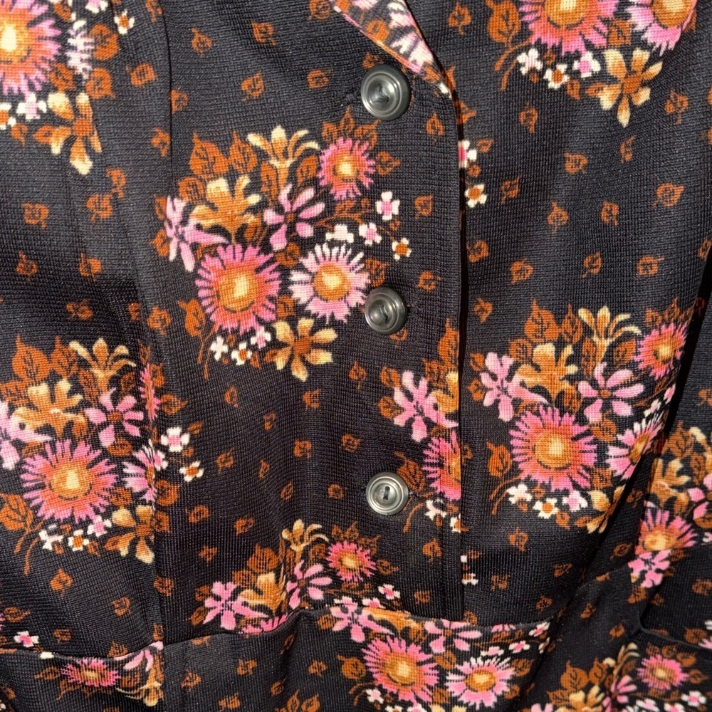Vintage 60’s-70’s Floral Long Sleeve Dress - Black and Pink - Picture 2 of 8